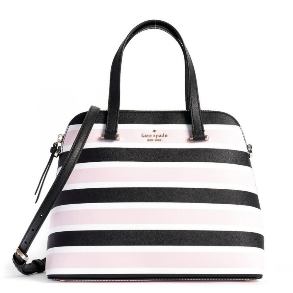 Kate Spade dome satchel purse - pink, white, & black stripes